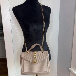 Badgley Mischka Taupe Quilted Chain Strap Shoulder Bag Quiet Luxury Old Money